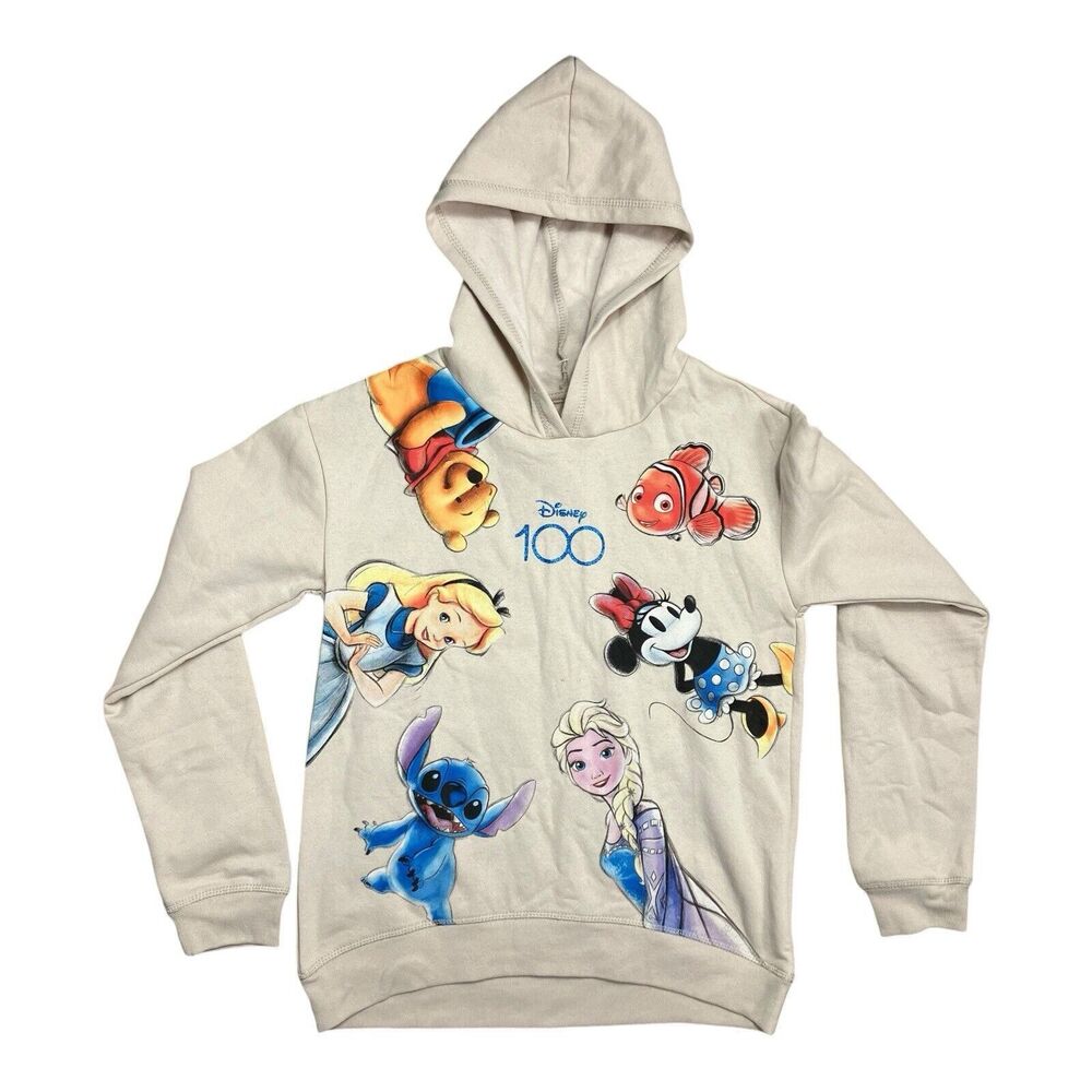 Disney Hoodie Kids XL 14/16 Beige Elsa Pooh Nemo Minnie Stitch Alice Movie Parks